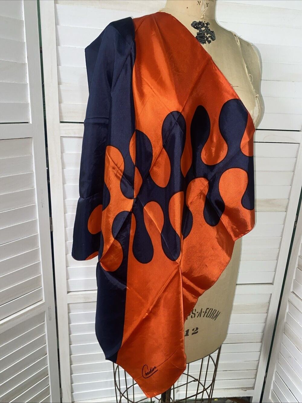 Vintage 26” Square Geometric Abstract Christian Orange Black Satin Scarf